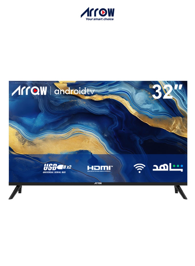 آركيو تلفزيون ذكي بنظام أندرويد اتش دي ريدي مقاس 32 بوصة، تصميم بدون إطار، خاصية ميرور كاست واي شير، منفذ اتش دي ام اي و يو اس بي وايفاي ونتفليكس ويوتيوب | اسم الموديل: RO-32LPS - Image 1